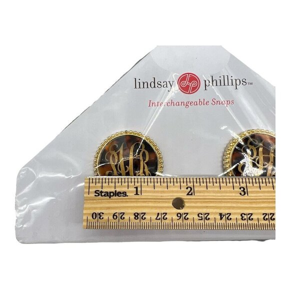 Lindsay Phillips Interchangeable Snaps Tortoise & Gold Monogrammed Shoe Accessor - Picture 5 of 5